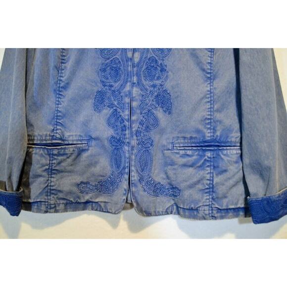 Chicos Embroidered Jacket Womens Size 1 (US Small/8) Steel Blue Cotton - Picture 9 of 12